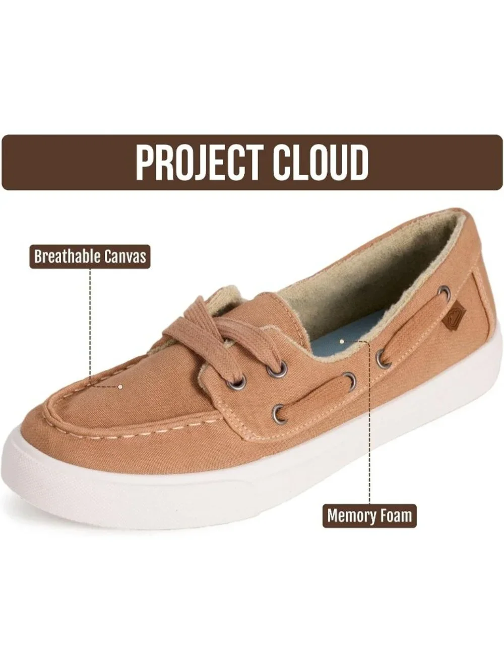 Womens Tan Canvas Project Cloud Canvas Sneakers Memory Foam Slip On Loafers
